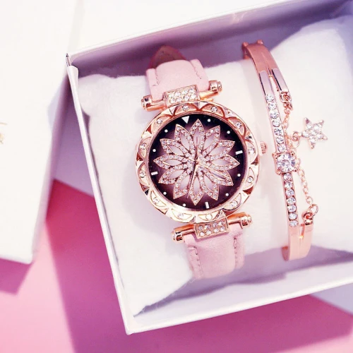 Women Fashion Starry Sky Leather Quartz Bracelet Watches SL0112