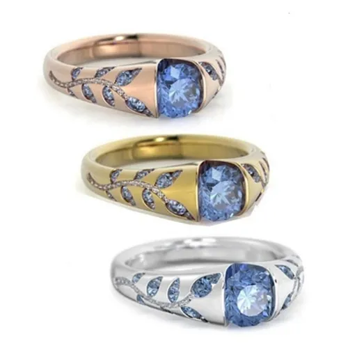 Women Party Wedding Leaf Zircon Crystal Finger Rings AJZ279810