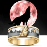 Two Tone Men's Vintage Punk Wolf Mountain Moon Biker FingerRings CR666677