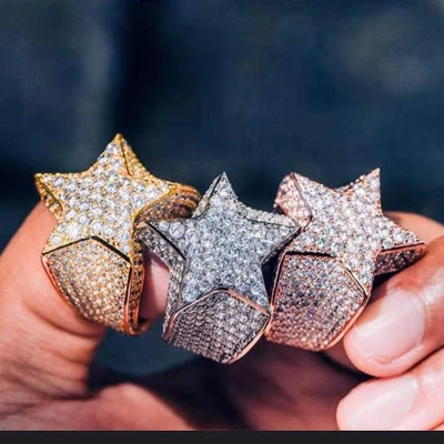 Men White Rhinestone Zircon Star Engagement Finger Rings CR653142