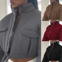 Mesh Check Autumn and Spring Solid Color Slim Drawstring Women Jacket Coats