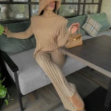 Casual Women Knitted Pullover Long Tops Striped With Pants Outfit Outfits LH053849