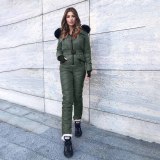 Women Fashion Casual Thick Winter Warm Ski Pant Sets One Piece Jumpsuits