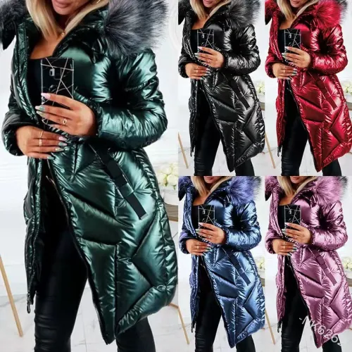 Plus Size Solid Hood Fur Warm Winter Coats NK6242