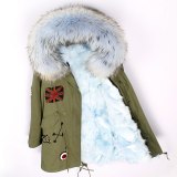 Big Large Natural Raccoon Hooded And Fox Lining Parkas Jackets D4354