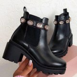 Fashion Women Print Elastic Band Square Med Heel Ankle Boots YLZ-286