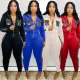 Women  Fashion Tracksuit Zipper Hoodies Patchwork Two Piece Outfits 9599