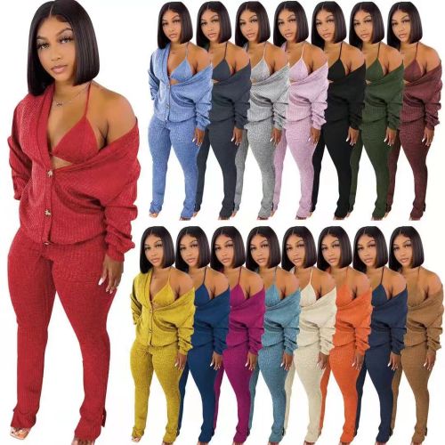 Women's Wool Coat Tight Three-piece Set Tracksuit Tracksuits M6659