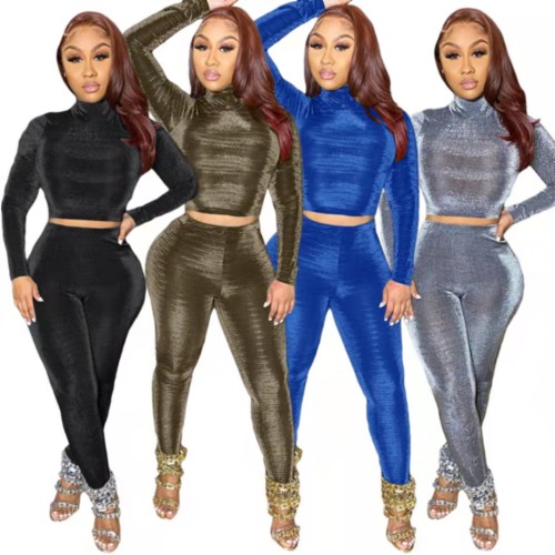 Fashion Solid Color Velvet Tracksuit Two Piece Set Outfits TK6143