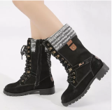 Fashion Pu Wool Rivets Cross Lace Snow Boots