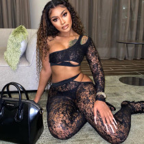 Sexy Lace Sheer Backless Two Piece Set  FF1081