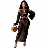 Sexy Hollow Out Lace Up Beach Maxi Dresses CY9107