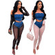 Sexy Rhinestone Mesh Crop T-shirt+Pant Two Piece Set  CY9719