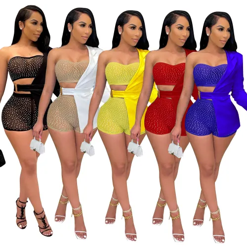 Sexy Rhinestone 3 Piece Sets Bodysuit Bodysuits VK2105