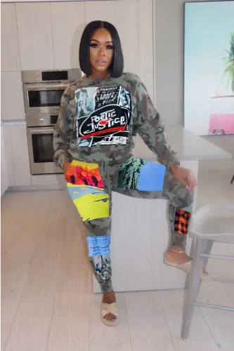 Sexy Print Camouflage Patchwork Two Piece Set L169