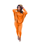 M2070 solid color bat sleeve open top pants two piece Set & 2 piece sets