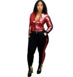 Winter Sequin 2 Piece Set  Women Tracksuit Long Sleeve Jacket Top Pants Suit  Outfits  Q5148