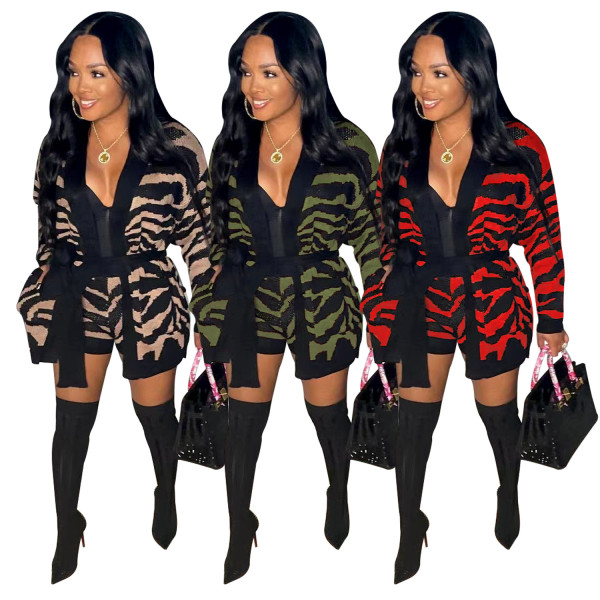 TS1222 hand-knitted leopard print sweater two piece Set & 2 piece sets