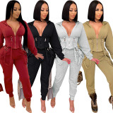 Activewear Tracksuits Women Set Girdling La Activewear Tracksuits Women Set Girdling Lace Up Hooded Crop Top Jogger Pants Suit Two Pieces Set ce Up Hooded Crop Top Jogger Pants Suit Two Pieces Set   A7142