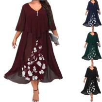 Oversized women's chiffon patchwork fake two pieces of irregular middle sleeve dress  LF9087