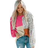 Women's leopard print sweater with color contrast stitching in Europe and America