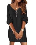 New Winter Women's Wear  Trendy and sexy sweater  Minimalist knitted sweater  Loose and thick sweater  Women's monochrome V-neck dress