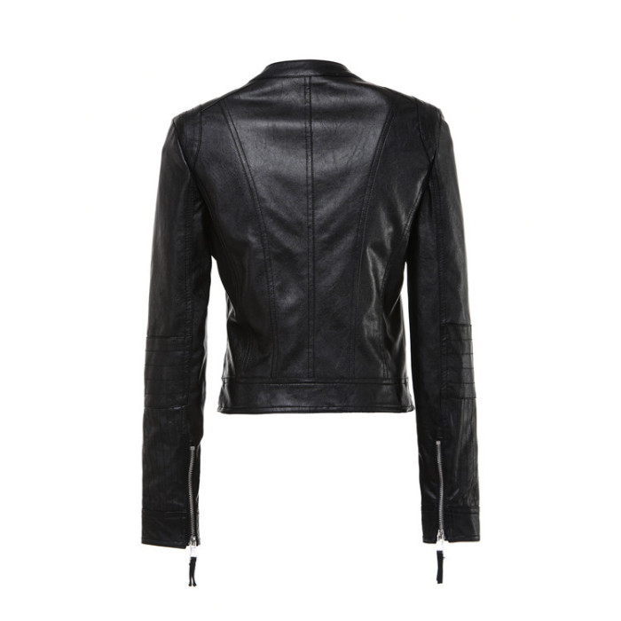 The new spring fashion short wash leather jacket all-match small ladies jacket trendy PU