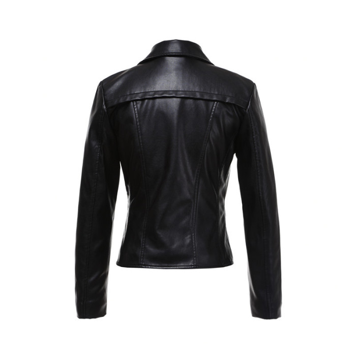The new spring fashion short wash leather jacket all-match small ladies jacket trendy PU