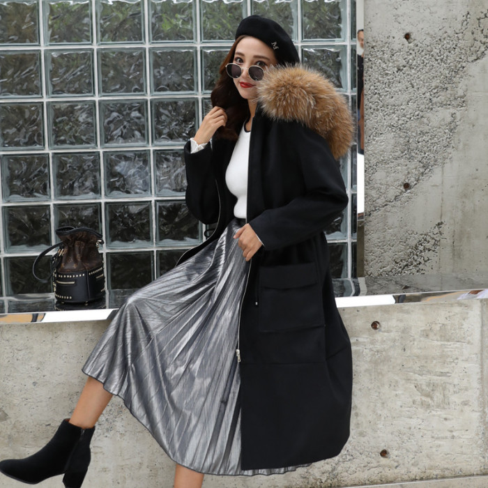 Women's extra-large double-breasted woolen coat jacket