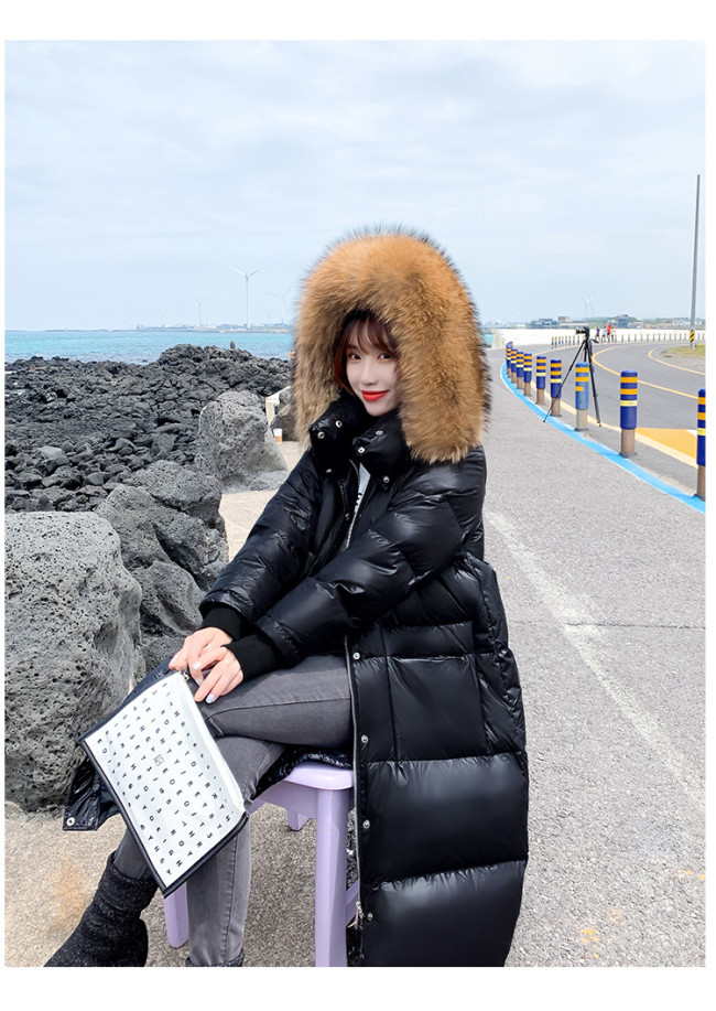 2020 new plus fat plus size women's 250 kg raccoon fur collar mid-length thin hooded down jacket