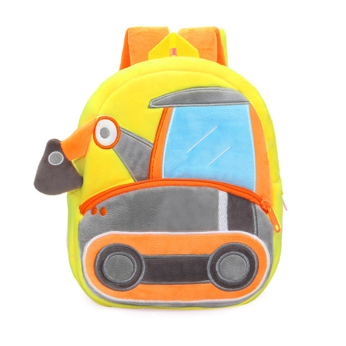 Engineering car series cute children's school bag excavator backpack plush backpack 2-4 years old male and female children's bags