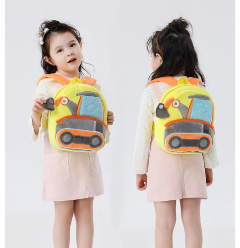 Engineering car series cute children's school bag excavator backpack plush backpack 2-4 years old male and female children's bags
