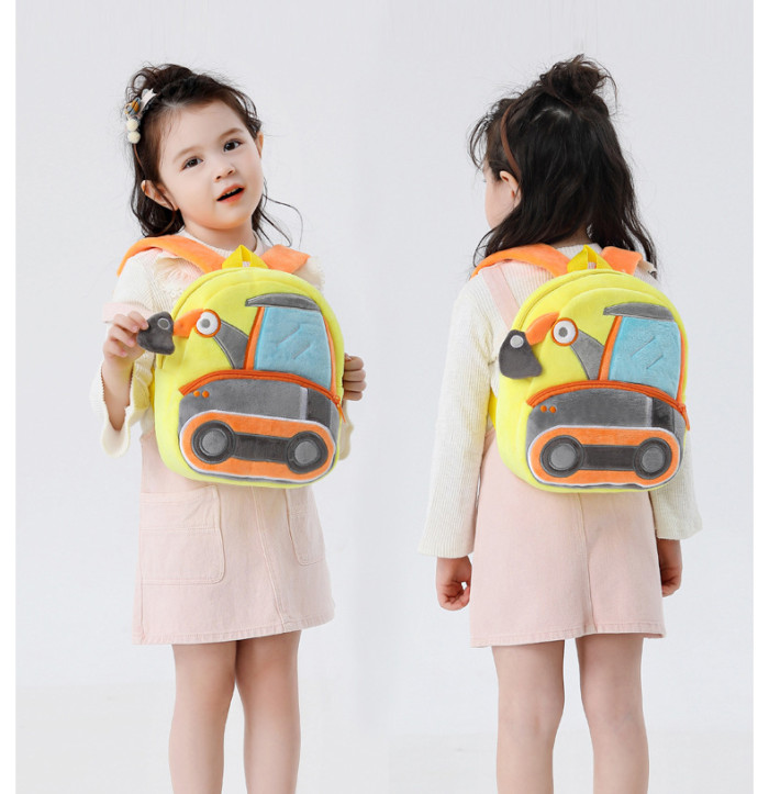 Engineering car series cute children's school bag excavator backpack plush backpack 2-4 years old male and female children's bags