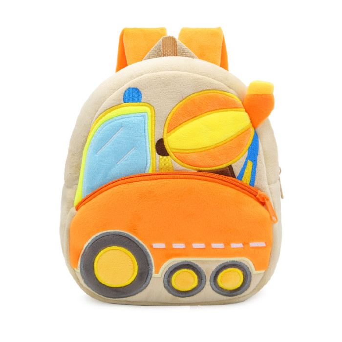 Engineering car series cute children's school bag excavator backpack plush backpack 2-4 years old male and female children's bags