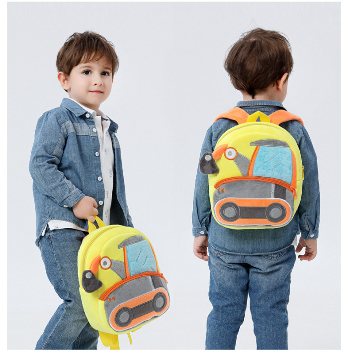 Engineering car series cute children's school bag excavator backpack plush backpack 2-4 years old male and female children's bags