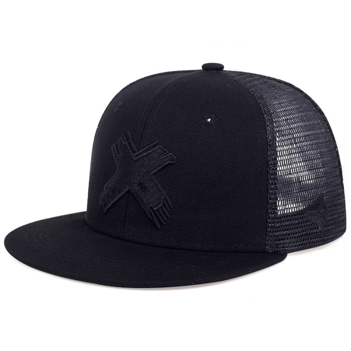 X letter adult flat edge sun shading men's and women's hip hop mesh cotton snapback baseball cap hat