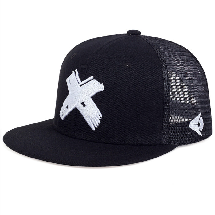 X letter adult flat edge sun shading men's and women's hip hop mesh cotton snapback baseball cap hat