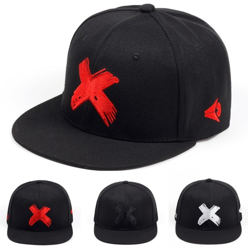 X letter adult flat edge sun shading men's and women's hip hop mesh cotton snapback baseball cap hat