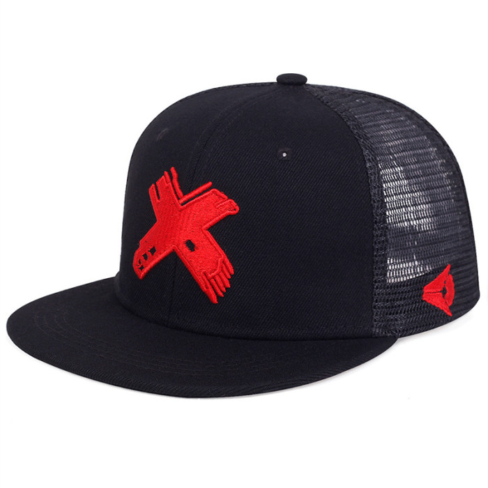 X letter adult flat edge sun shading men's and women's hip hop mesh cotton snapback baseball cap hat