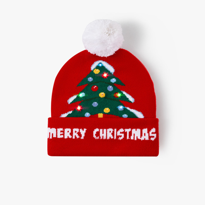 Custom Logo Christmas Hats With Led Lights Acrylic Merry Christmas Decorated Felt Santa Claus Hat