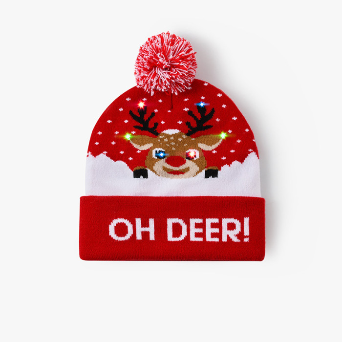 Custom Logo Christmas Hats With Led Lights Acrylic Merry Christmas Decorated Felt Santa Claus Hat