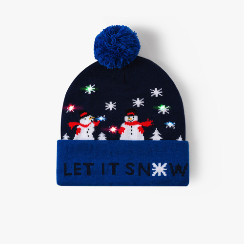 Custom Logo Christmas Hats With Led Lights Acrylic Merry Christmas Decorated Felt Santa Claus Hat