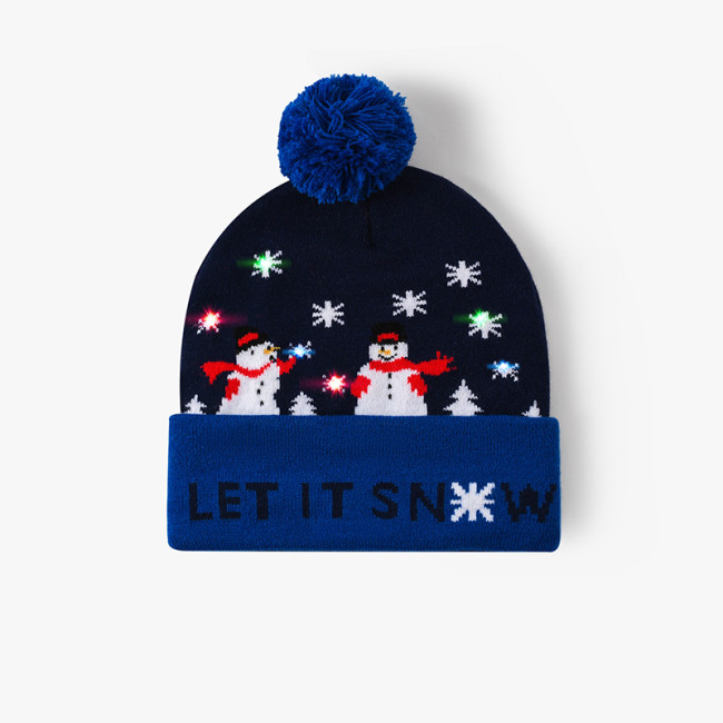 Custom Logo Christmas Hats With Led Lights Acrylic Merry Christmas Decorated Felt Santa Claus Hat