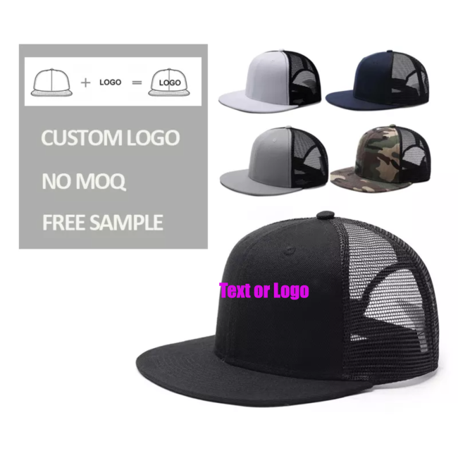 Classic Sublimation Customize Logo Blank Trucker Hats Flat Brim Mesh Sports Casual Caps Plain Snapback Trucker Caps For Men