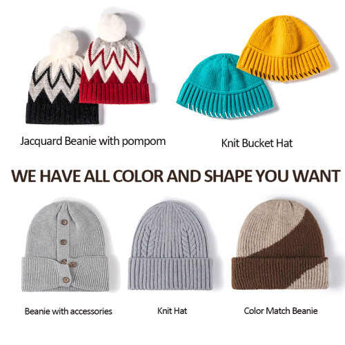 Fashion Custom Embroidery Logo Cotton Blank Knitted All Over Print Beanie Hat Mens Women Warm Winter Unisex Pom Pom Knit Beanies