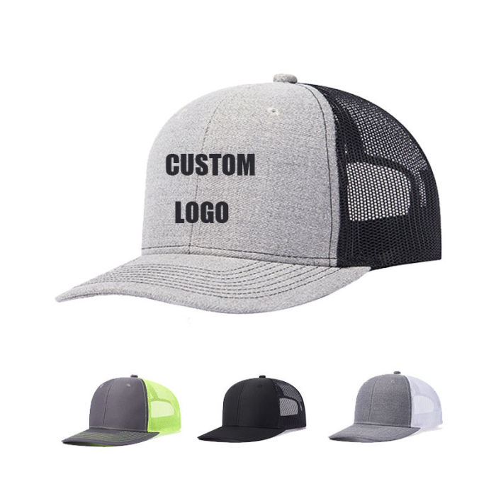 Wholesale Custom 3D Embroidery Fitted Caps Men Trucker Caps 6 Panel Blank Cotton Mesh Snapback Cap Trucker Hat With Custom Logo