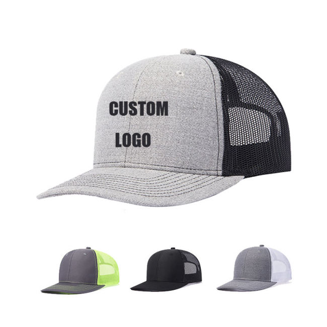 Wholesale Custom 3D Embroidery Fitted Caps Men Trucker Caps 6 Panel Blank Cotton Mesh Snapback Cap Trucker Hat With Custom Logo