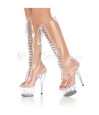 Transparent Crystal Heel Lace Up Women's Boots
