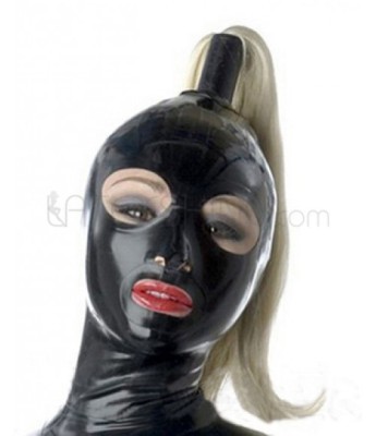 Open Eyes Mouth Black Natural Latex Hood