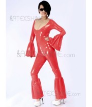 Red Unisex Shaping Flared Sleeves Latex Catsuit